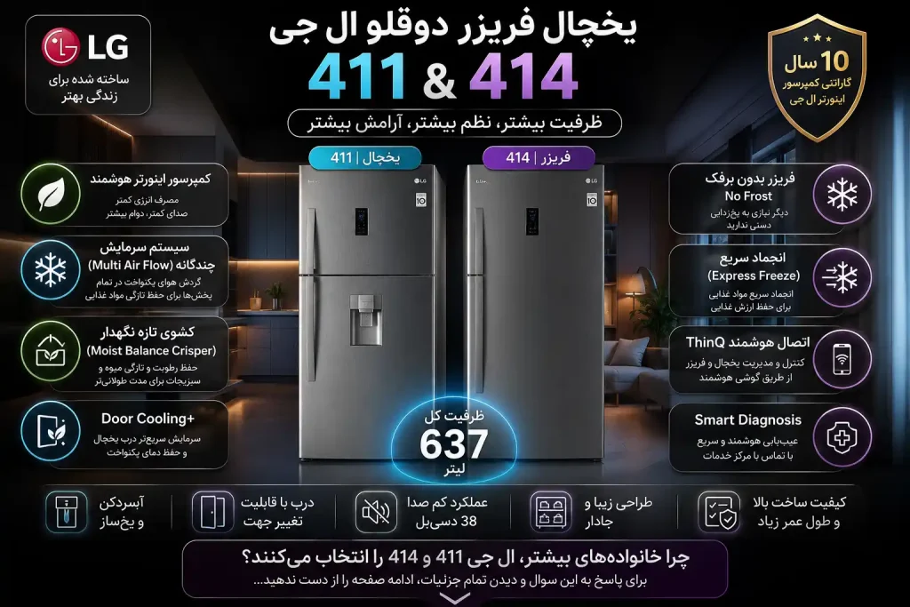 چرا خانواده‌ها یخچال فریزر دوقلو ال جی 411 و 414 را انتخاب می‌کنند